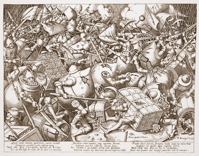 De Strijd om Geld, gegraveerd door Pieter van der Heyden, na 1570 door Pieter Bruegel the Elder