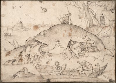 Grote vissen eten kleine vissen, 1556 door Pieter Bruegel the Elder
