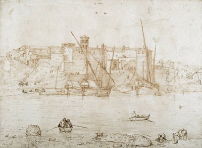 Uitzicht op de Ripa Grande in Rome door Pieter Brueghel the Elder