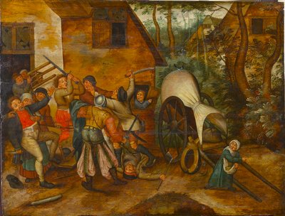 Ruzieënde Boeren en Soldaten, Eind 16e eeuw door Pieter Brueghel the Younger