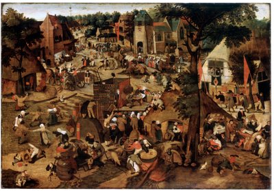 Kermis met een Theatervoorstelling, ca. 1580-1630 door Pieter Brueghel the Younger