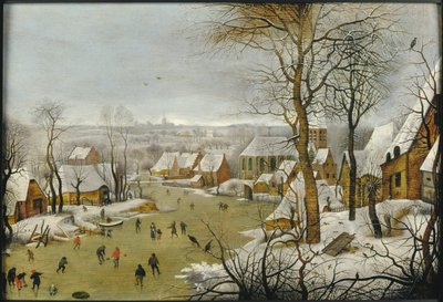 Winterlandschap met een vogelval en de vlucht naar Egypte door Pieter Brueghel the Younger