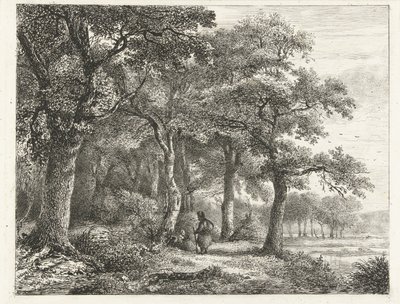Boslandschap met man met rugzak door Pieter Casper Christ