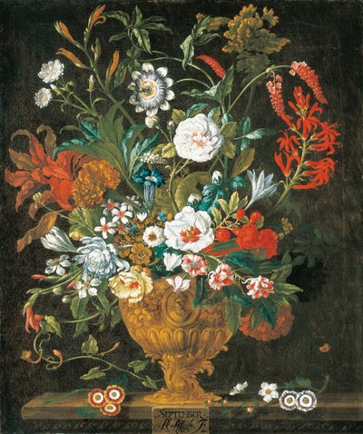 September, uit De Twaalf Maanden van Bloemen, een bloemenkalender van stillevens door Pieter Casteels