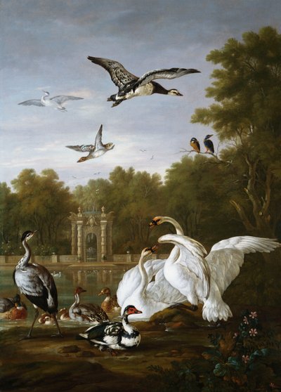 Zwanen, eenden en andere vogels in een park door Pieter Casteels