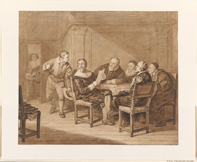 Hugo de Groot krijgt bericht dat zijn vrouw is aangekomen door Pieter Christoffel Wonder (signed by artist)