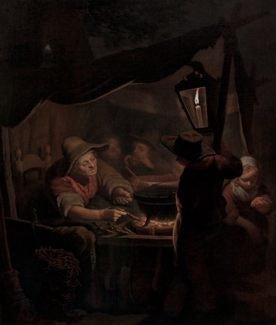 Een donutmaker bij kaarslicht, 1815 door Pieter Christoffel Wonder