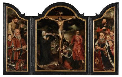 Christus aan het kruis met de Maagd, St. Johannes en Maria Magdalena door Pieter Claeissens