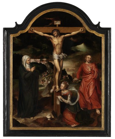 Christus aan het kruis met de Maagd, Sint Johannes en Maria Magdalena door Pieter Claeissens