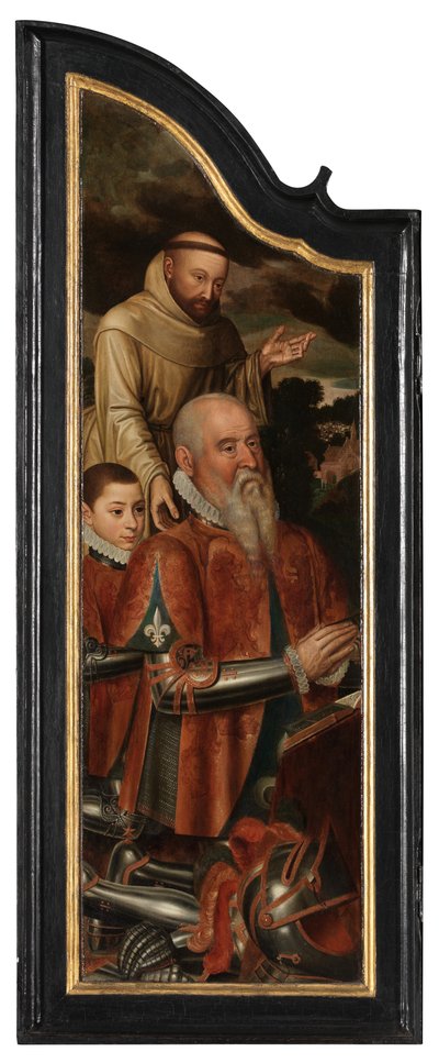 Linkerpaneel van Christus aan het Kruis met de Maagd, St. Johannes en Maria Magdalena door Pieter Claeissens