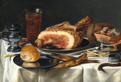 Stilleven met ham door Pieter Claesz