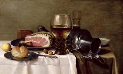 Stilleven met ham door Pieter Claesz