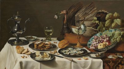 Stilleven met een Kalkoenpastei door Pieter Claesz