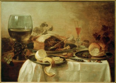 Stilleven met pastei door Pieter Claesz