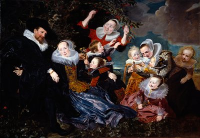 Portret van Paulus Van Beresteyn met zijn vrouw en zes kinderen en twee dienstmeisjes door Pieter Claesz Soutman
