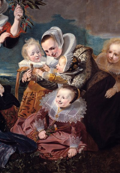 Portret van Paulus Van Beresteyn met zijn vrouw, zes kinderen en twee dienstmeiden (detail) door Pieter Claesz Soutman