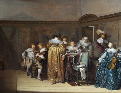 Nederlandse Ruiters en hun Dames die Muziek Maken door Pieter Codde