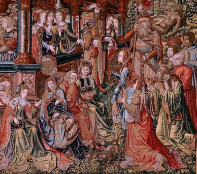 Vlaams wandtapijt. Serie De Eerbewijzen. Deugd. Achtste wandtapijt in de serie. door Pieter Coecke van Aelst