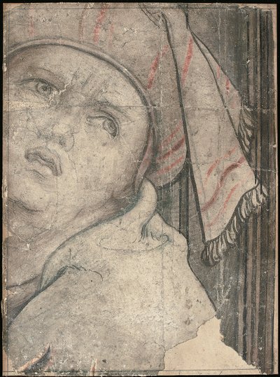 Hoofd van een man in een tulband die omhoog kijkt door Pieter Coecke van Aelst