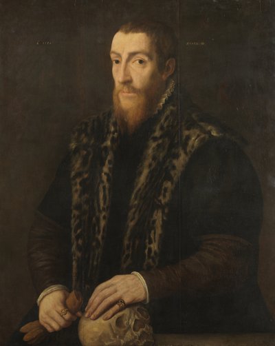 Portret van een man met een schedel, 1550 door Pieter Coecke van Aelst
