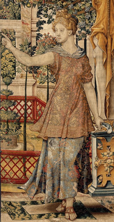 Vertumnus en Pomona: Vertumnus getransformeerd in een boer door Pieter Coecke van Aelst