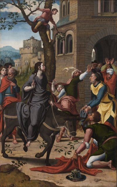 Intocht in Jeruzalem door Pieter Coecke van Aelst or workshop