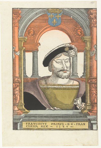 Portret van Frans I 1494-1547, koning van Frankrijk, hertog van Bretagne, graaf van Provence, 1539 door Pieter Coecke van Aelst