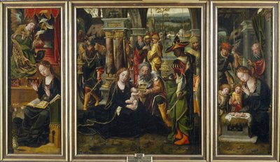 De Annunciatie. De Aanbidding door de Wijzen. De Aanbidding door de Herders, tweede kwart van de 1 door Pieter Coecke van Aelst