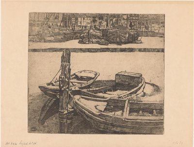 Schepen in het Damrak in Amsterdam door Pieter Dupont (signed by artist)