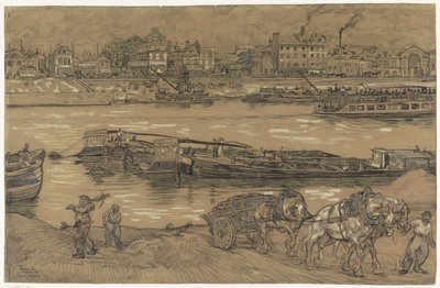 Gezicht op de oever van de Seine door Pieter Dupont
