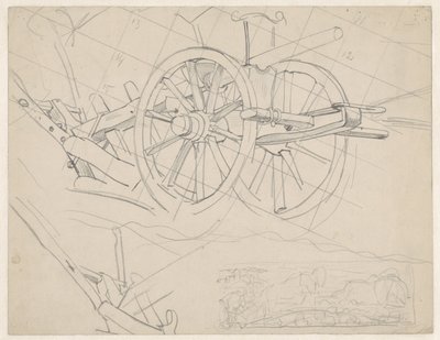 Studie van ploeg en van een man met ploeg en dubbel span paarden door Pieter Dupont