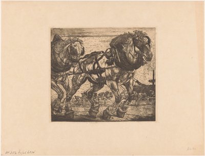 Trekpaarden bij de Seine in Parijs door Pieter Dupont