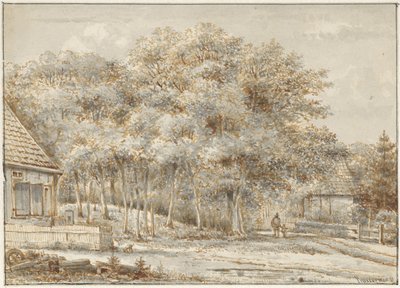 Bosweg met twee huizen door Pieter Ernst Hendrik Praetorius