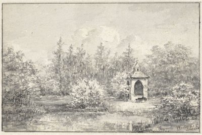 Gezicht in het park van Leiduin, met huisje tussen de bomen door Pieter Ernst Hendrik Praetorius