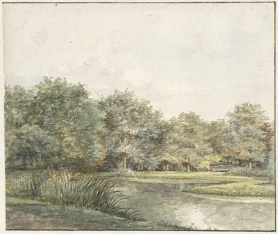 Landschap met bomen aan het water door Pieter Ernst Hendrik Praetorius