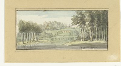 Landschap met water op de voorgrond door Pieter Gaal