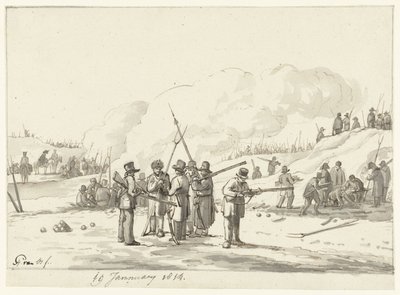 Kampement van burgers in duinen van Noord-Holland, 19 januari 1814 door Pieter Gerardus van Os (signed by artist)