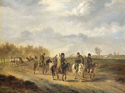 Kozakken op een landweg bij Bergen in Noord-Holland, 1813 door Pieter Gerardus van Os