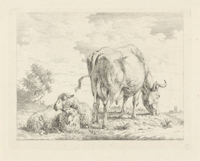 Koe met twee schapen door Pieter Gerardus van Os
