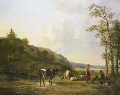 Landschap met herders en vee door Pieter Gerardus van Os