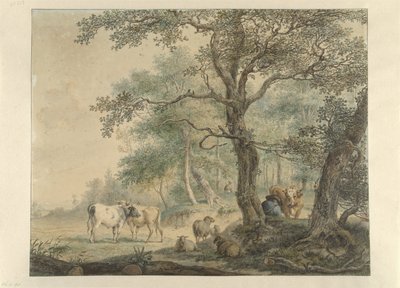 Landschap met twee herders met vee door Pieter Gerardus van Os