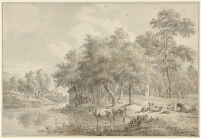 Rivierlandschap met vee door Pieter Gerardus van Os