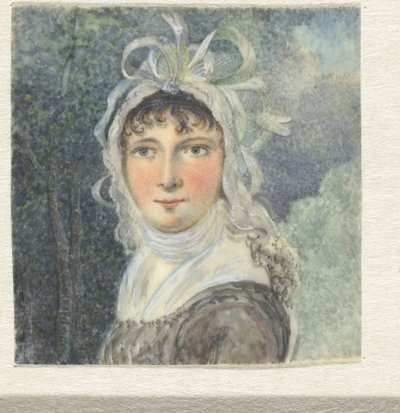 Vrouwenportret met een muts met strikken door Pieter Gerardus van Os