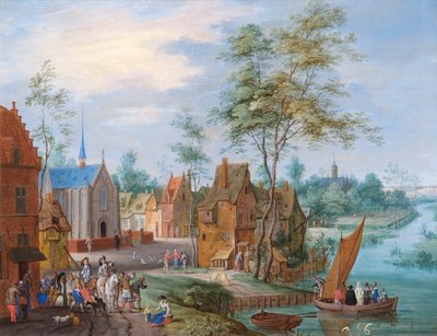 Een Vlaams dorp met rivierzicht door Peeter Gijsels