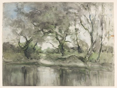 Bomen aan de waterkant door Pieter H.J.J. Ras (signed by artist)