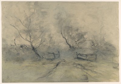 Bosrand met een hek door Pieter H.J.J. Ras (signed by artist)