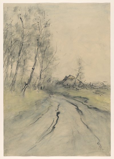 Landweg door Pieter H.J.J. Ras (signed by artist)