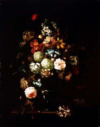 Stilleven met bloemen in een glazen vaas door Pieter Hardime