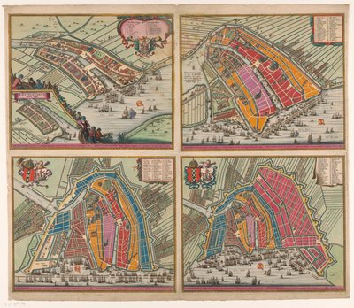 Vier plattegronden van Amsterdam vanaf 1400 tot 1612 door Pieter Hendricksz. Schut (possibly)