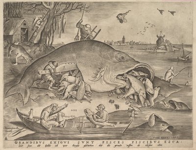 Grote vissen eten kleine vissen door Pieter Heyden van der